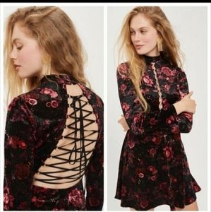 Topshop Floral Velvet Skater Dress